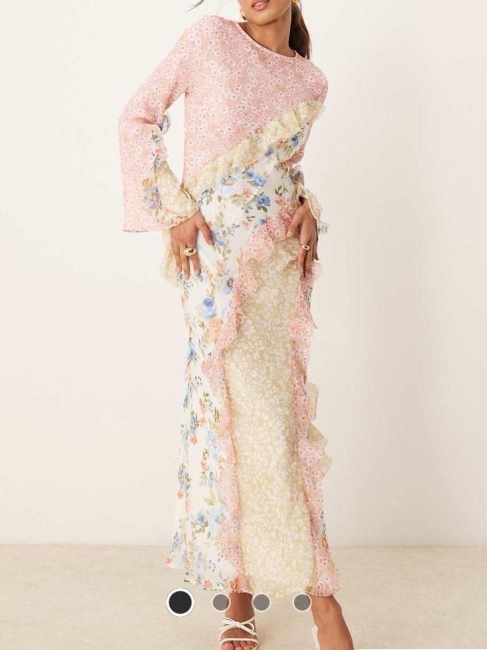ASOS Pink and Cream Floral Ruffle Maxi Dress